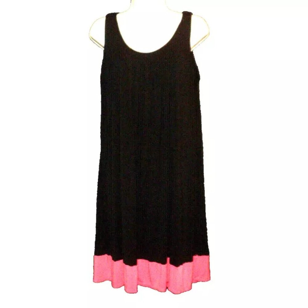 St. John's Bay Dress Women's Sz L Below Knees Black, Hot Pink Hem Sleeveless